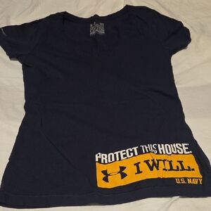 Under Armour Navy Blue Tee with Yellow & White Graphic